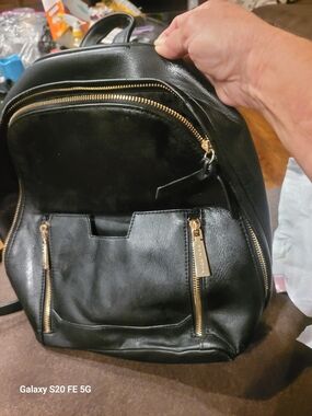 Big Buddha Black Faux Leather Backpack with Gold Hardware